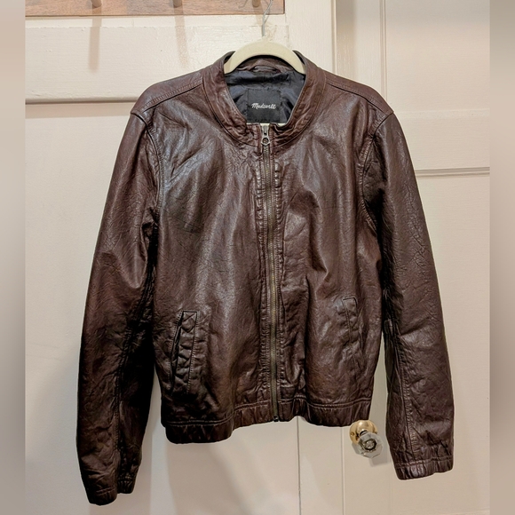 Madewell Leather Aviator Bomber Jacket In Dark Coffee Size XL - Picture 3 of 7